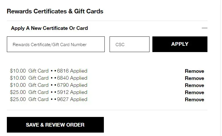 TJ Maxx gift cards being applied online